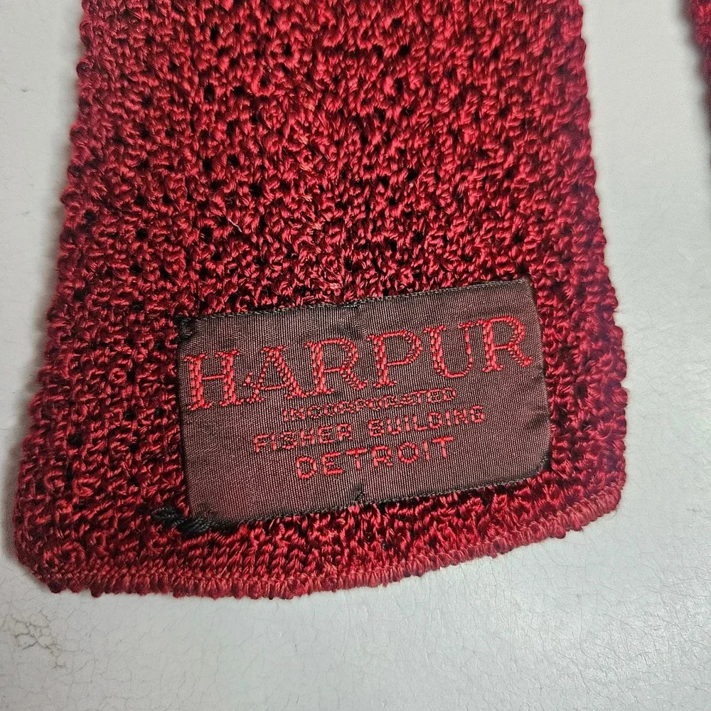 Vintage Harpur Detroit Burgundy Knit Tie Square End Maroon Crochet‎ Necktie